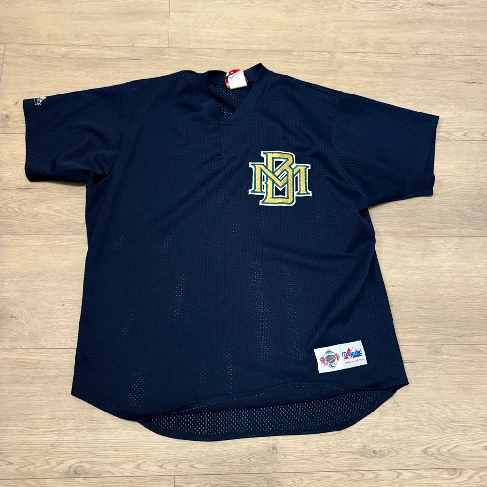 Vintage 90s Majestic Milwaukee Brewers MLB Baseball Navy‎ Button Up Jersey XL